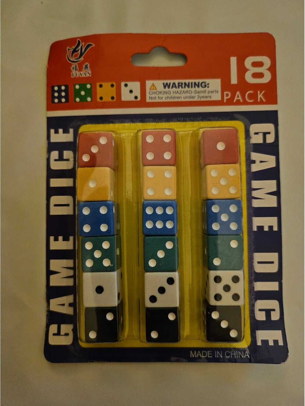 NEW - Six Sided Dice 18Pack Set Standard Games- 6 Multi Color